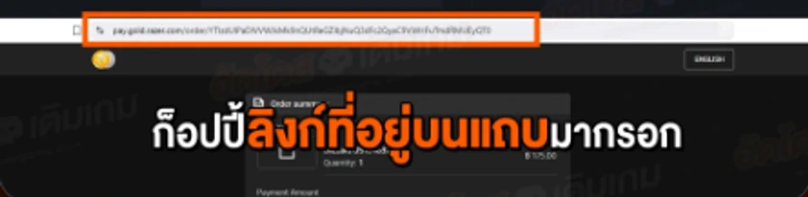 ตัวอย่างลิงก์ pay.gold.razer.com ที่อยู่บนแถบที่อยู่ของเบราว์เซอร์ ให้คัดลอกมากรอกในอัดโดส